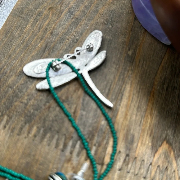 Vintage Dragonfly Cloissone big pendant enamel brooch beaded seed short neclace - Picture 3 of 3